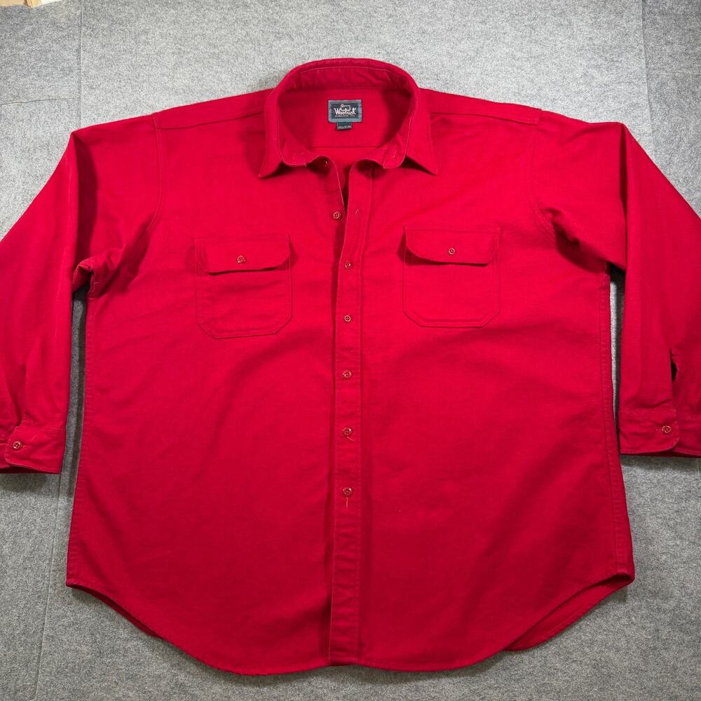Vintage Woolrich Chamois Shirt Mens 3XL Red Button Up USA Made 80s 90s Pockets